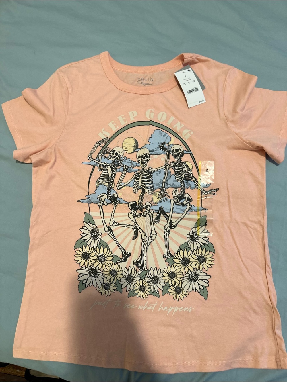 Zoe + Liv Peach Short-Sleeve 'Keep Going' Skeleton Graphic Tee